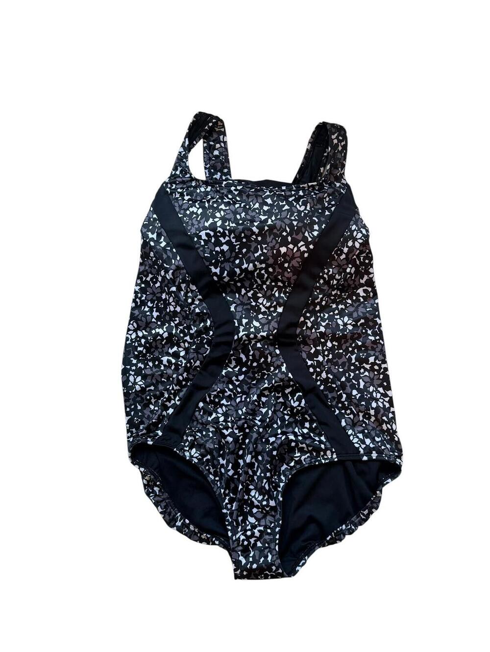 Lands’ End Tugless Black One Piece Swimsuit Black Floral Swim Shorts Size 16